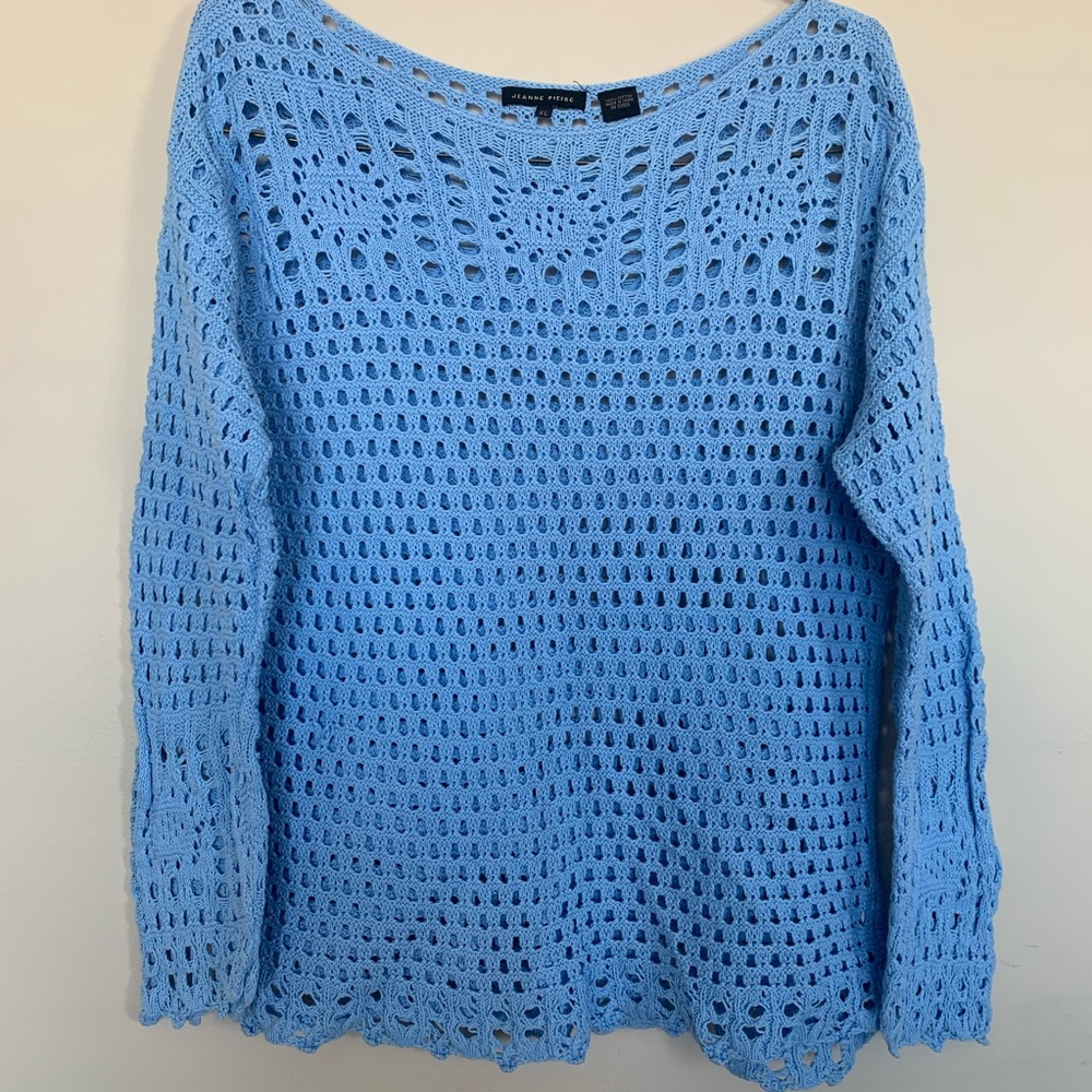 Jeanne Pierre Blue Loose Knit Boat Neck Sweater